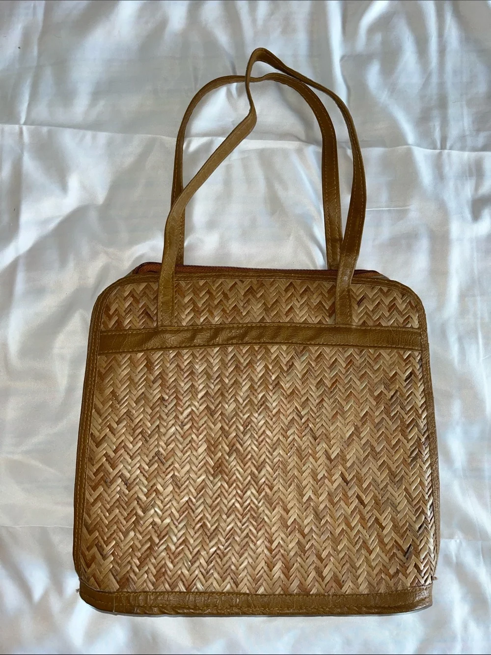 Woven Straw Tote Bag in Brown
